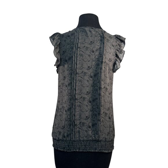 Express Womens Size Small Ruffle Floral Sleeveless Blouse Black - Picture 4 of 7